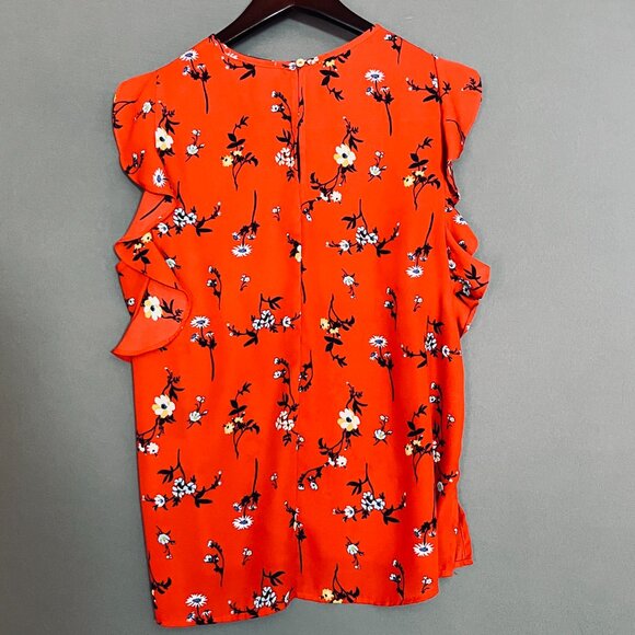 Crescent & Willough Red Floral Flutter Sleeve Blouse Women's L - Picture 6 of 6